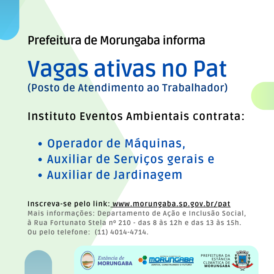 Prefeitura de Morungaba informa - Vagas ativas no PAT