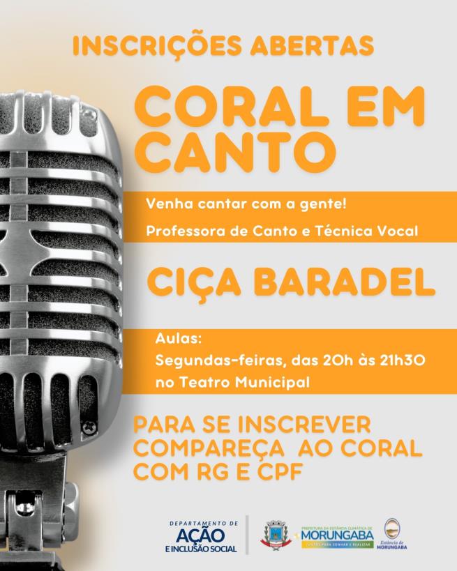 INSCRIÇÕES ABERTAS – CORAL EM CANTO