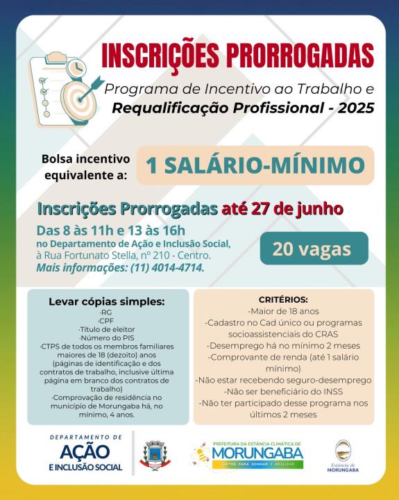 INSCRIÇÕES PRORROGADAS ATÉ 27 DE JUNHO PARA O PROGRAMA DE REQUALIFICAÇÃO PROFISSIONAL
