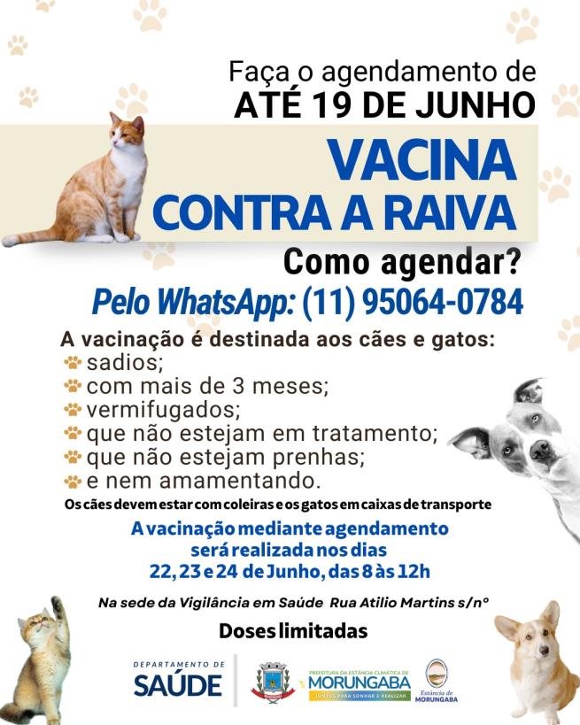 VACINAÇÃO ANTIRRÁBICA PARA CÃES E GATOS