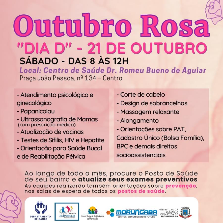 "Dia D" do Outubro Rosa é promovido neste sábado (21/10)