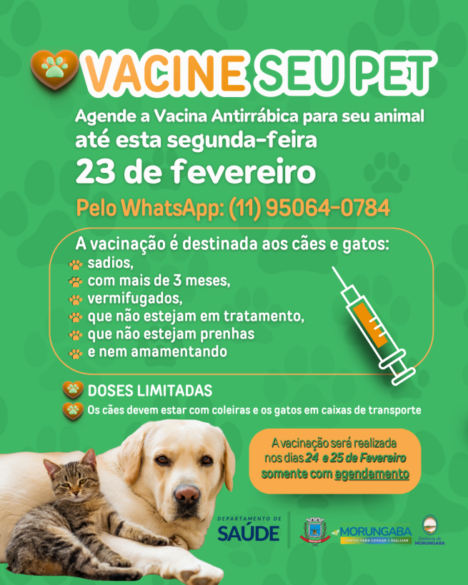 VACINA ANTIRRÁBICA EM MORUNGABA: AGENDE JÁ PARA O SEU PET!