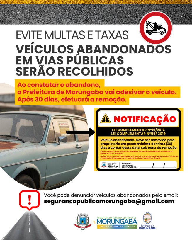 Donos de carros abandonados em Morungaba têm 30 dias para remoção antes de guincho e multa