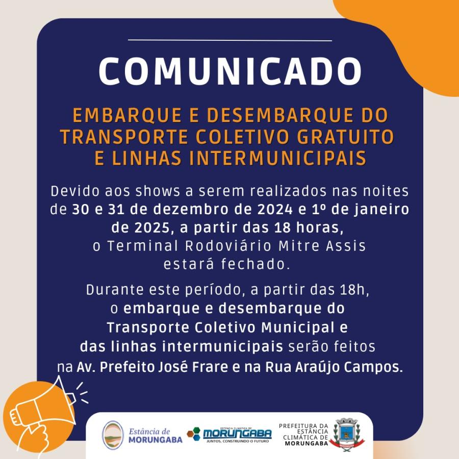 Comunicado: embarque e desembarque do transporte coletivo gratuito e linhas intermunicipais