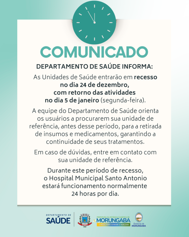 Comunicado do departamento de Saúde