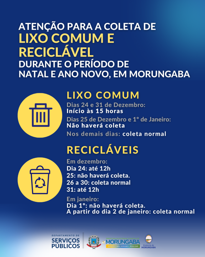 ATENÇÃO PARA A COLETA DE LIXO EM MORUNGABA DURANTE O NATAL E ANO NOVO