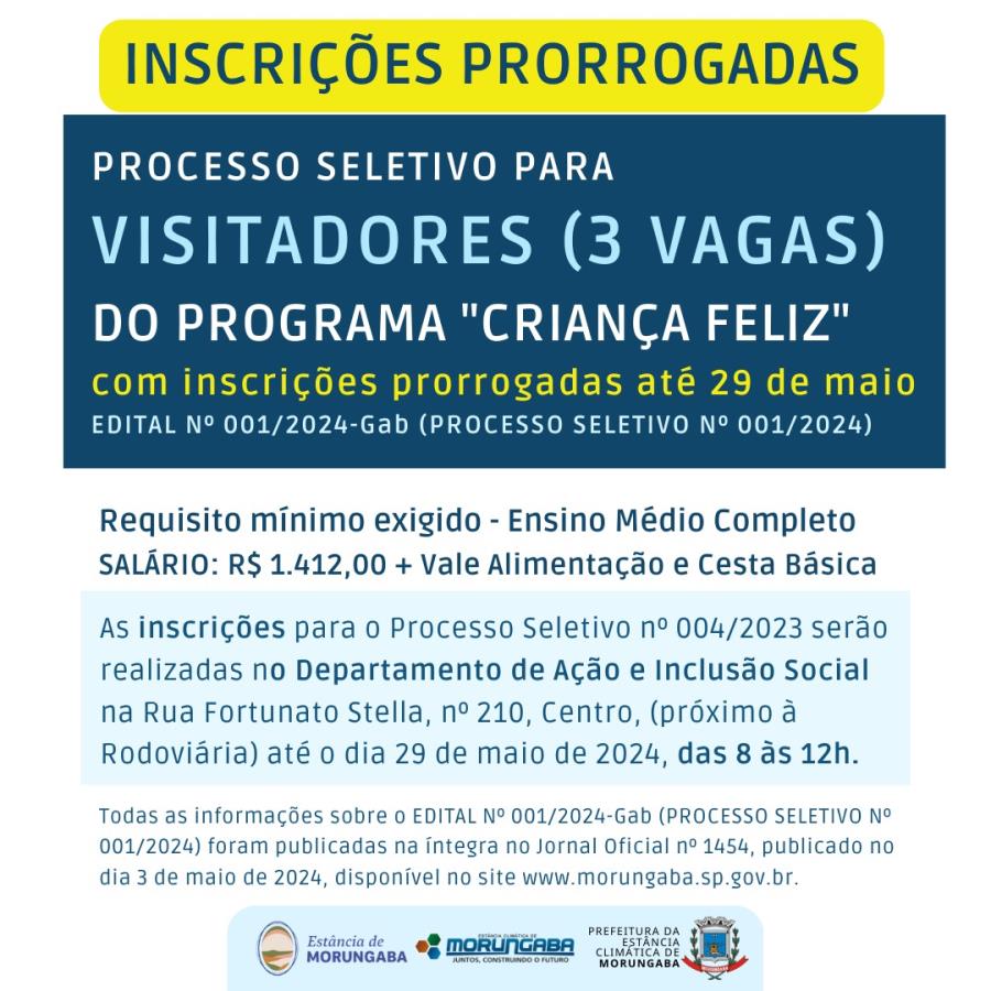 Inscrições prorrogadas - Programa Criança Feliz