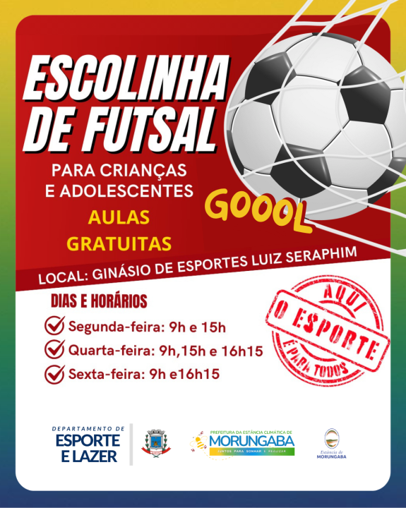 INSCRIÇÕES ABERTAS – ESCOLINHA DE FUTSAL EM MORUNGABA