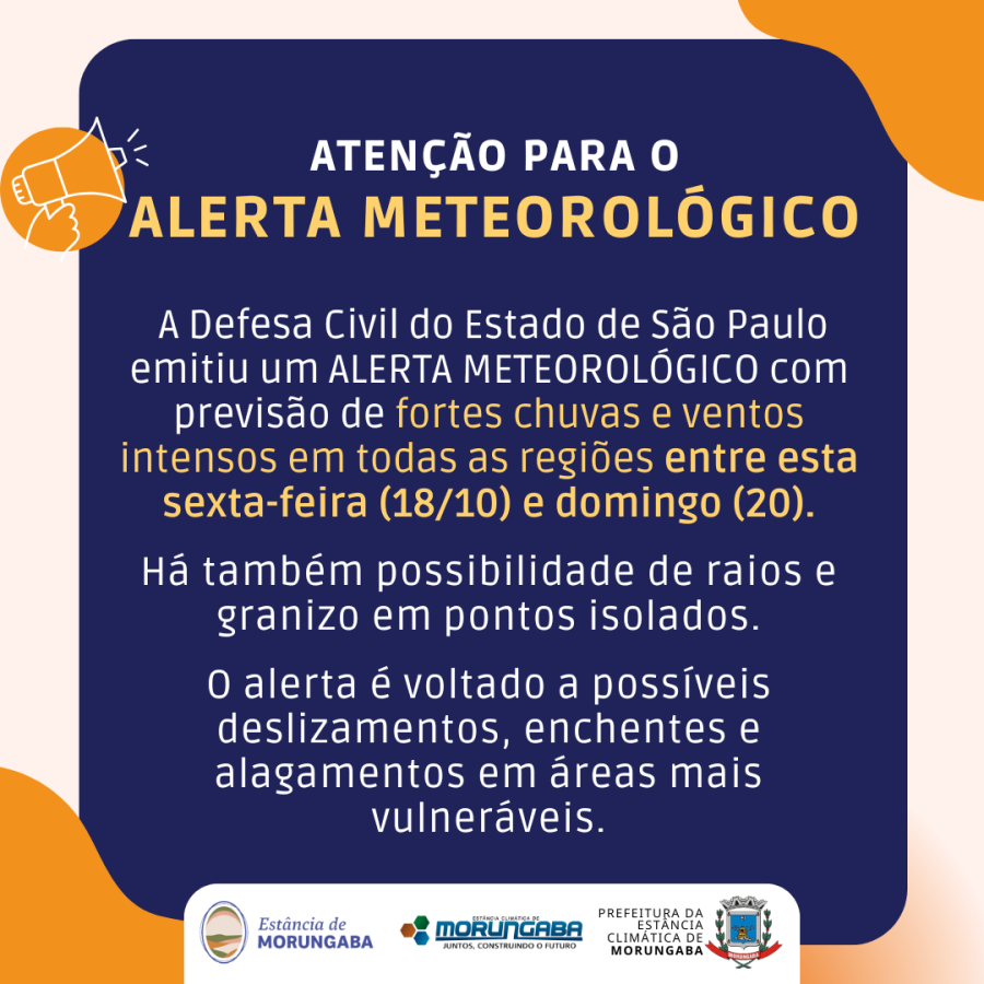 ATENÇÃO PARA O ALERTA METEOROLÓGICO