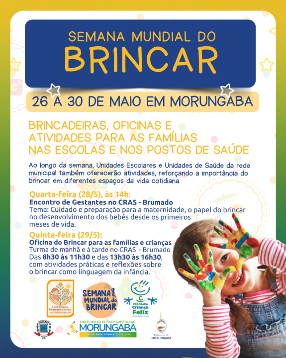 Semana mundial do brincar em Morungaba de 26 a 30 de maio