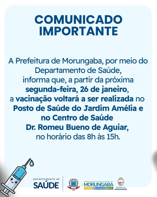 COMUNICADO IMPORTANTE – VACINAÇÃO