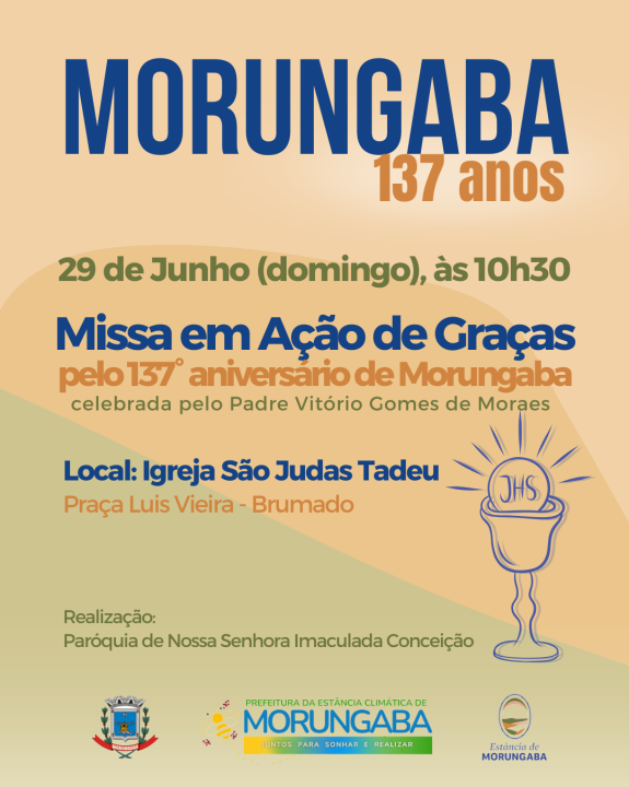 MORUNGABA 137 ANOS: MISSA EM AÇÃO DE GRAÇAS NESTE DOMINGO NO BRUMADO