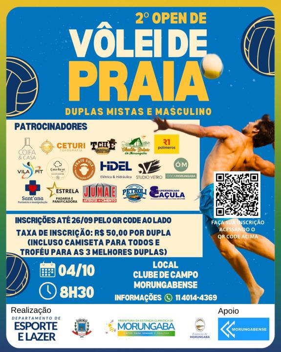 🏐🔥 VEM AÍ O 2º OPEN DE VÔLEI DE PRAIA – DUPLAS MISTAS E MASCULINO EM MORUNGABA!