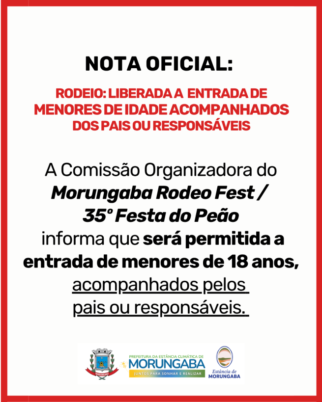 RODEIO: LIBERADA A ENTRADA DE MENORES DE IDADE ACOMPANHADOS DOS PAIS OU RESPONSÁVEIS