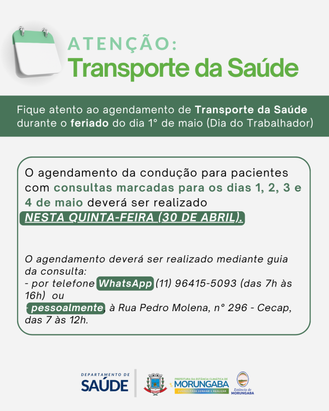 ATENÇÃO: Transporte da Saúde