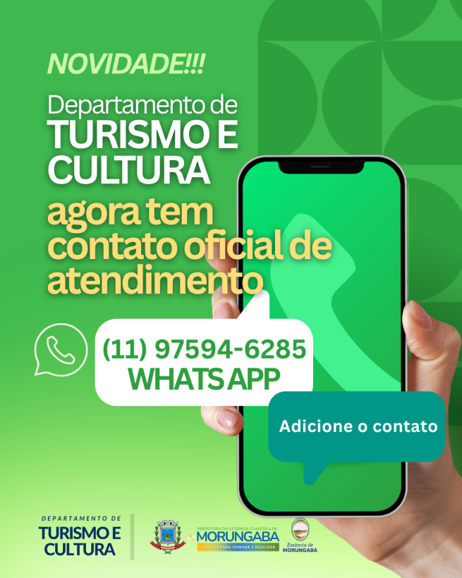 NOVIDADE: DEPARTAMENTO DE TURISMO E CULTURA AGORA TEM WHATSAPP OFICIAL!