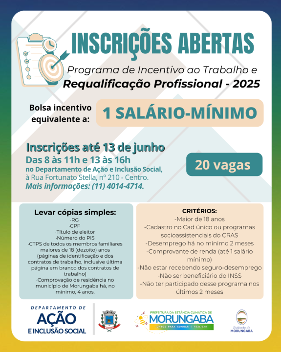 INSCRIÇÕES ABERTAS PROGRAMA DE REQUALIFICAÇÃO PROFISSIONAL