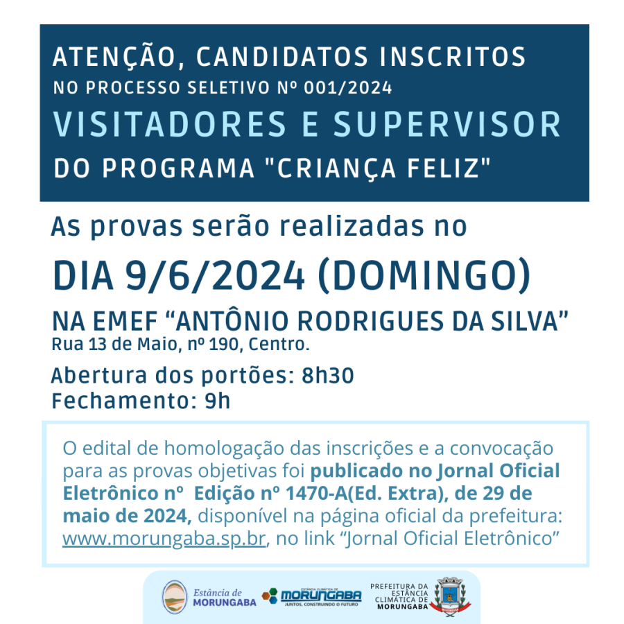 ATENÇÃO, CANDIDATOS INSCRITOS NO PROCESSO SELETIVO Nº 001/2024