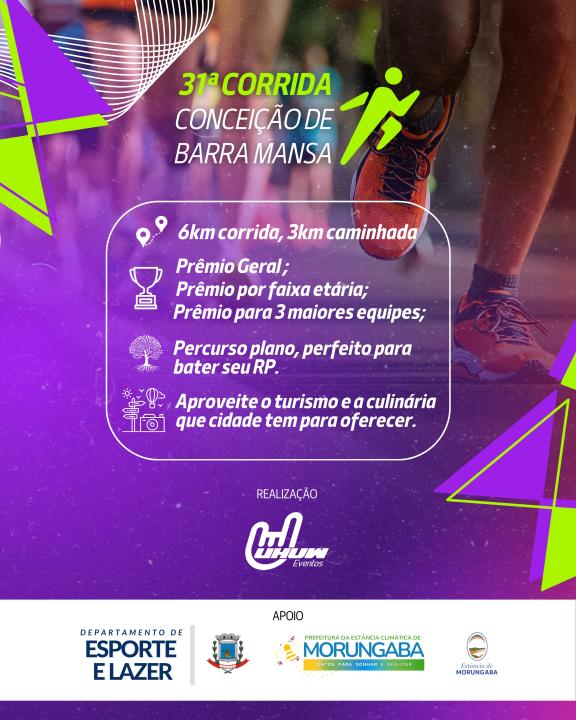 Inscrições abertas para a 31ª Corrida Conceição de Barra Mansa em Morungaba