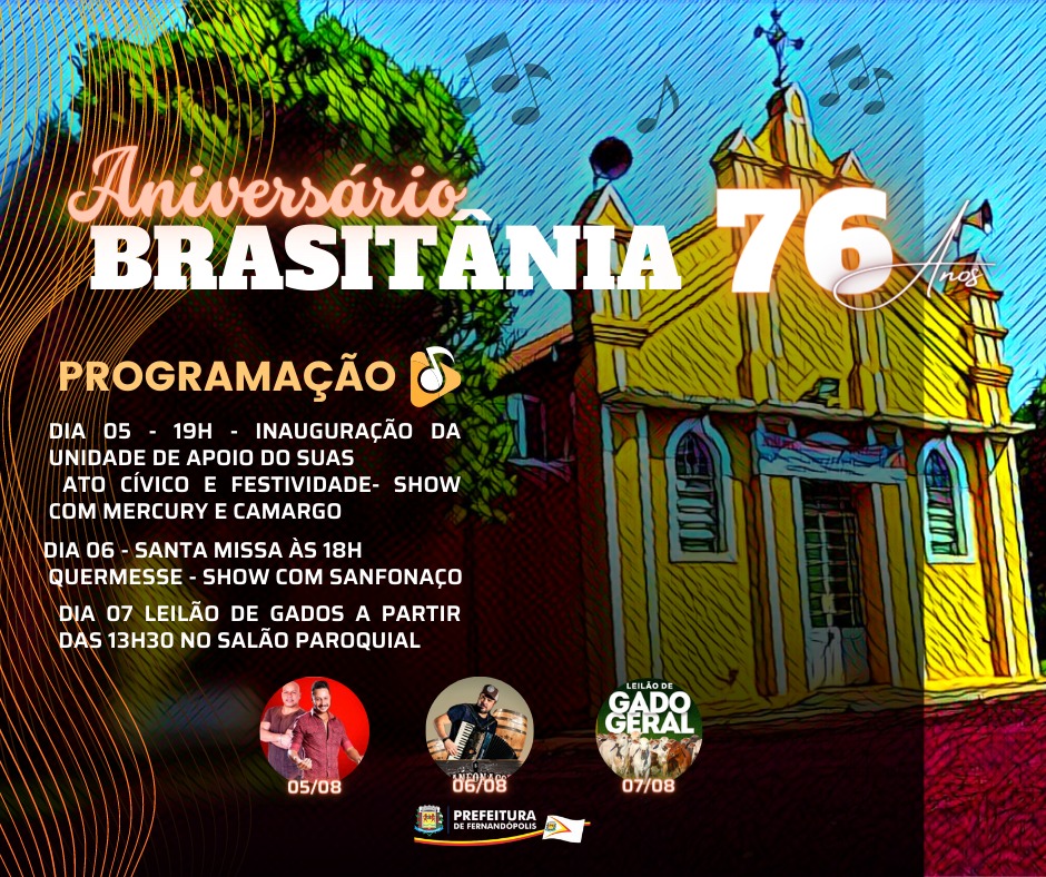 Inauguração e shows marcam o aniversário de Brasitânia neste final de semana