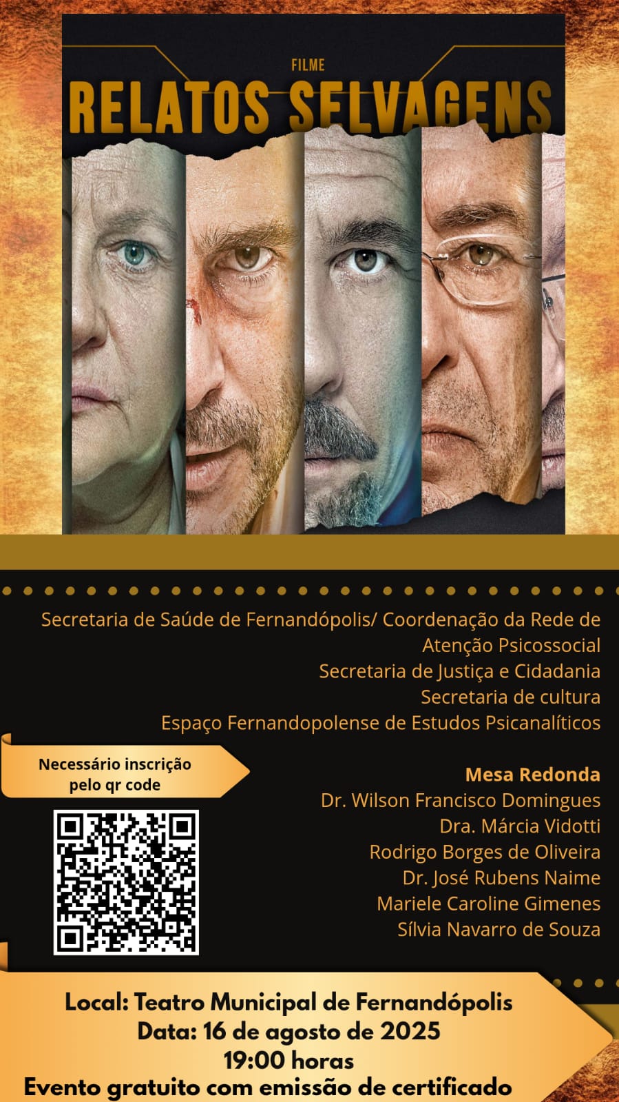 Prefeitura promove mesa-redonda sobre o filme "Relatos Selvagens" com foco em saúde mental e justiça