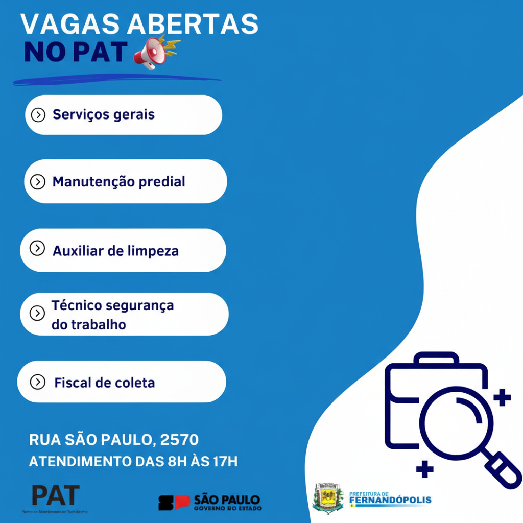 PAT divulga novas vagas de emprego