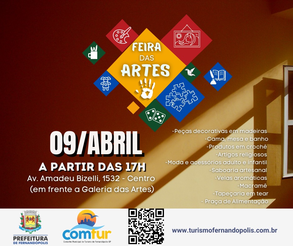 Fernandópolis realiza ‘Feira das Artes’ no próximo sábado, dia 09