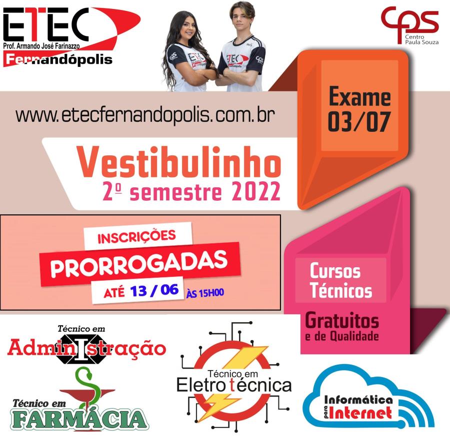 Inscrições para o Vestibulinho 2022 da ETEC são prorrogadas em Fernandópolis