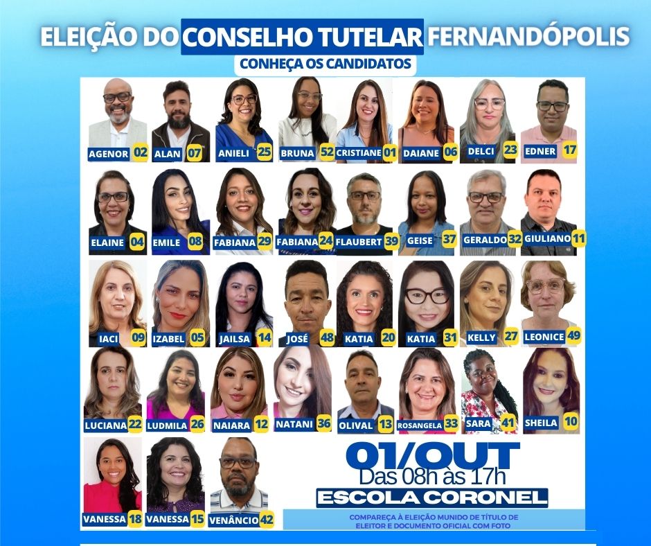 Conheça os candidatos que disputam vagas para o Conselho Tutelar de Fernandópolis