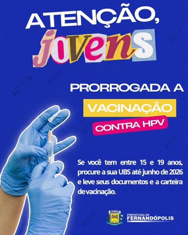 Vacinação contra o HPV para jovens de 15 a 19 anos é prorrogada