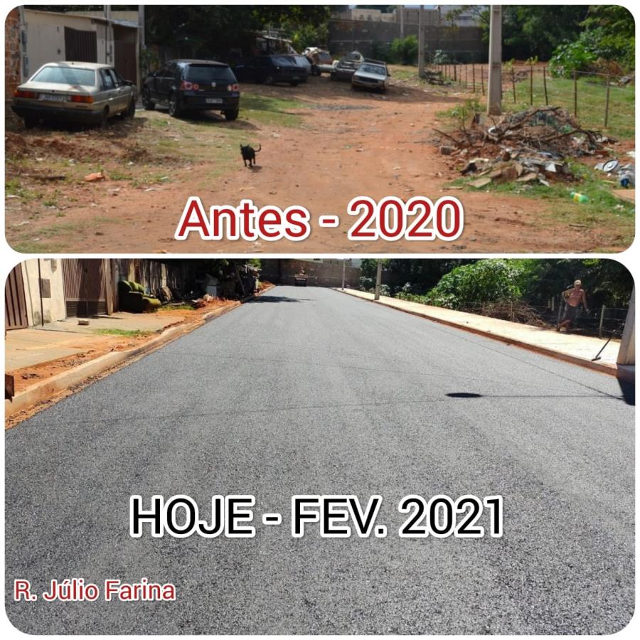 Depois de décadas, asfalto chega à rua Júlio Farina