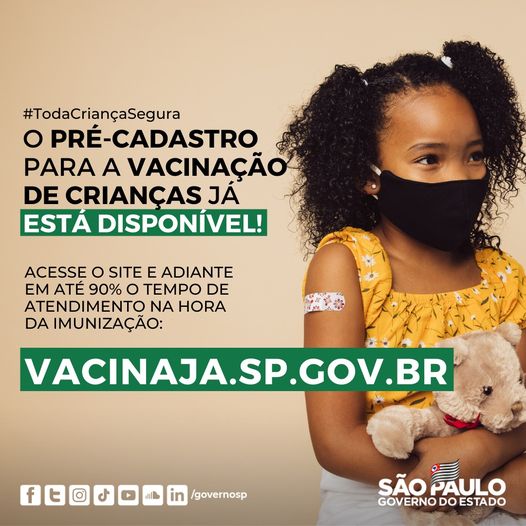 São Paulo abre pré-cadastro para vacinação de crianças contra a COVID-19 