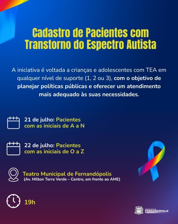 Cadastramento de crianças e adolescentes com TEA busca melhorar atendimento na rede municipal de saúde