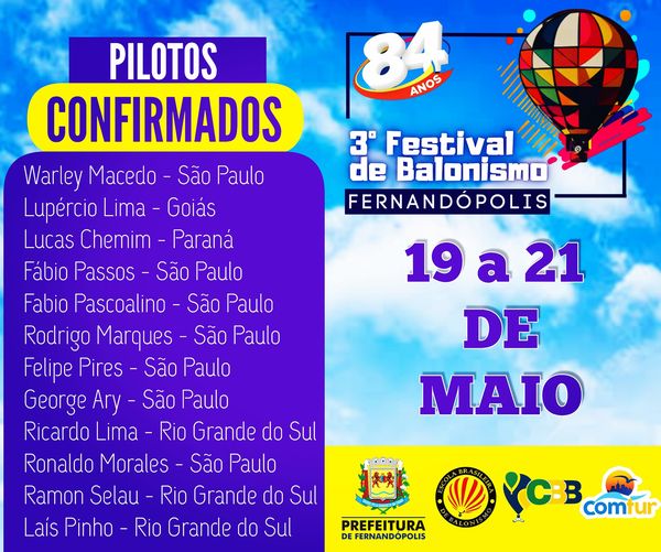 Conheça os pilotos confirmados para a 3ª edição do Festival de Balonismo