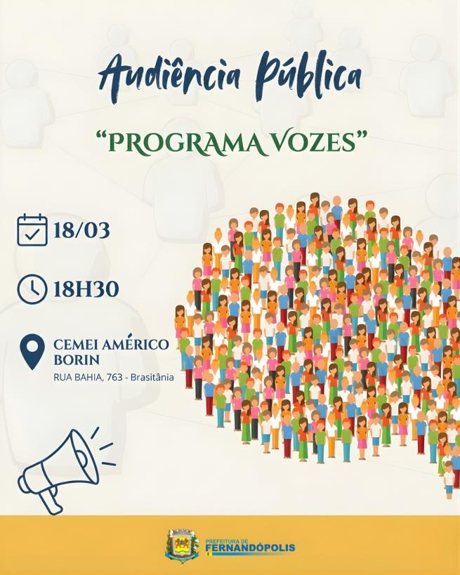 Primeira audiência do Programa Vozes acontece nesta quarta-feira, 18