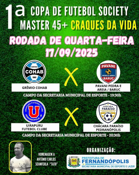 1ª Copa de Futebol Society tem segunda rodada nesta quarta-feira