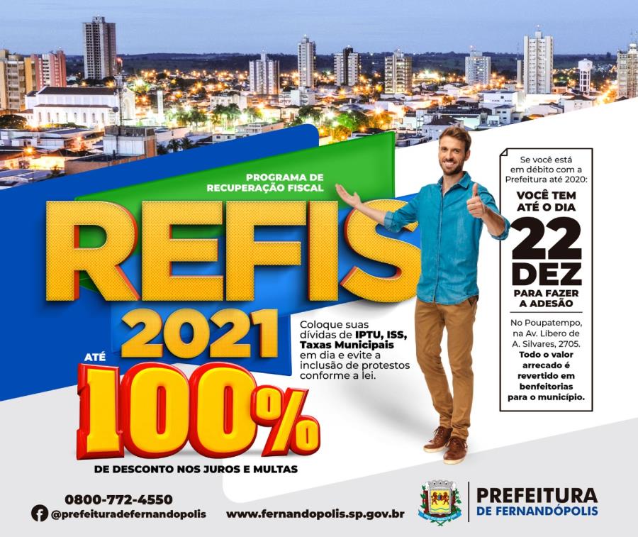 Contribuintes têm até o próximo dia 22 para aderir ao Refis em Fernandópolis