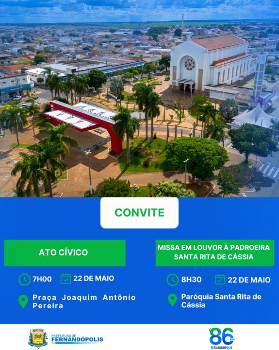 Fernandópolis celebra seu aniversário com Ato Cívico e missa em homenagem à padroeira