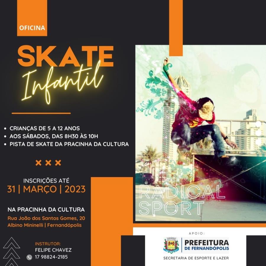  Gratuito: abertas inscrições para aulas de Skate Infantil 