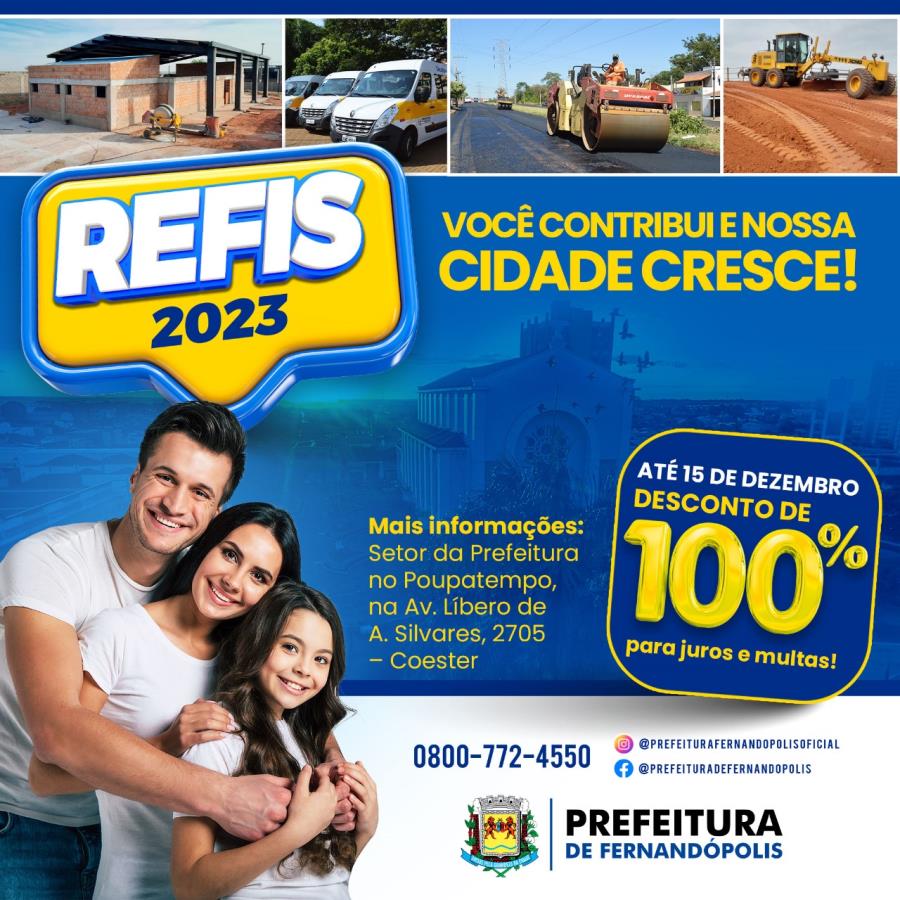 REFIS 2023: adesão em Fernandópolis deve ser feita até o dia 15 de dezembro