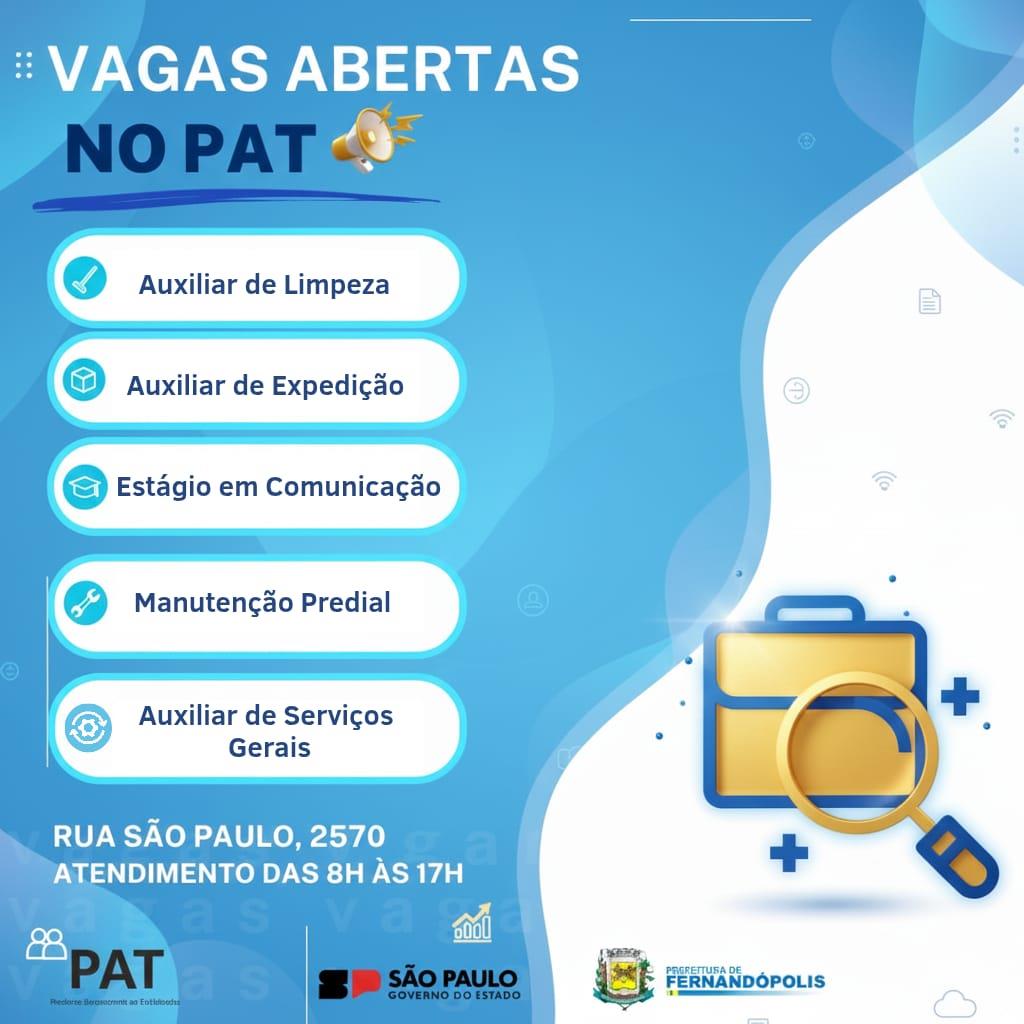 PAT de Fernandópolis anuncia novas oportunidades de trabalho