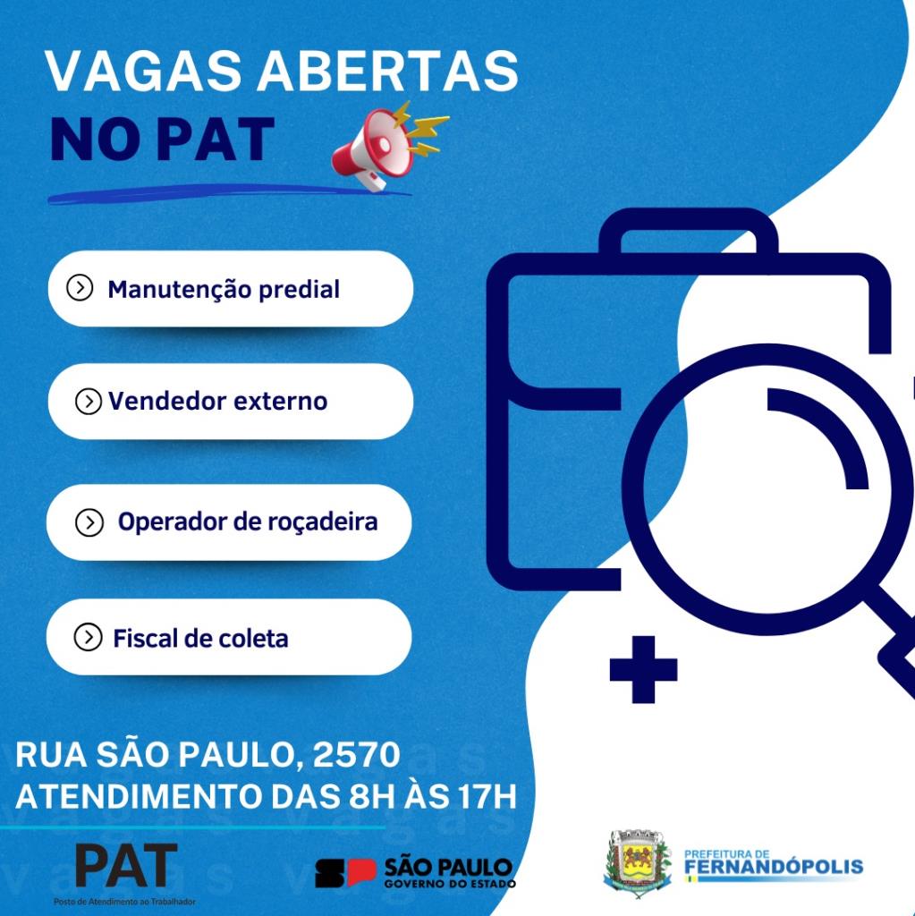 PAT divulga novas oportunidades de emprego