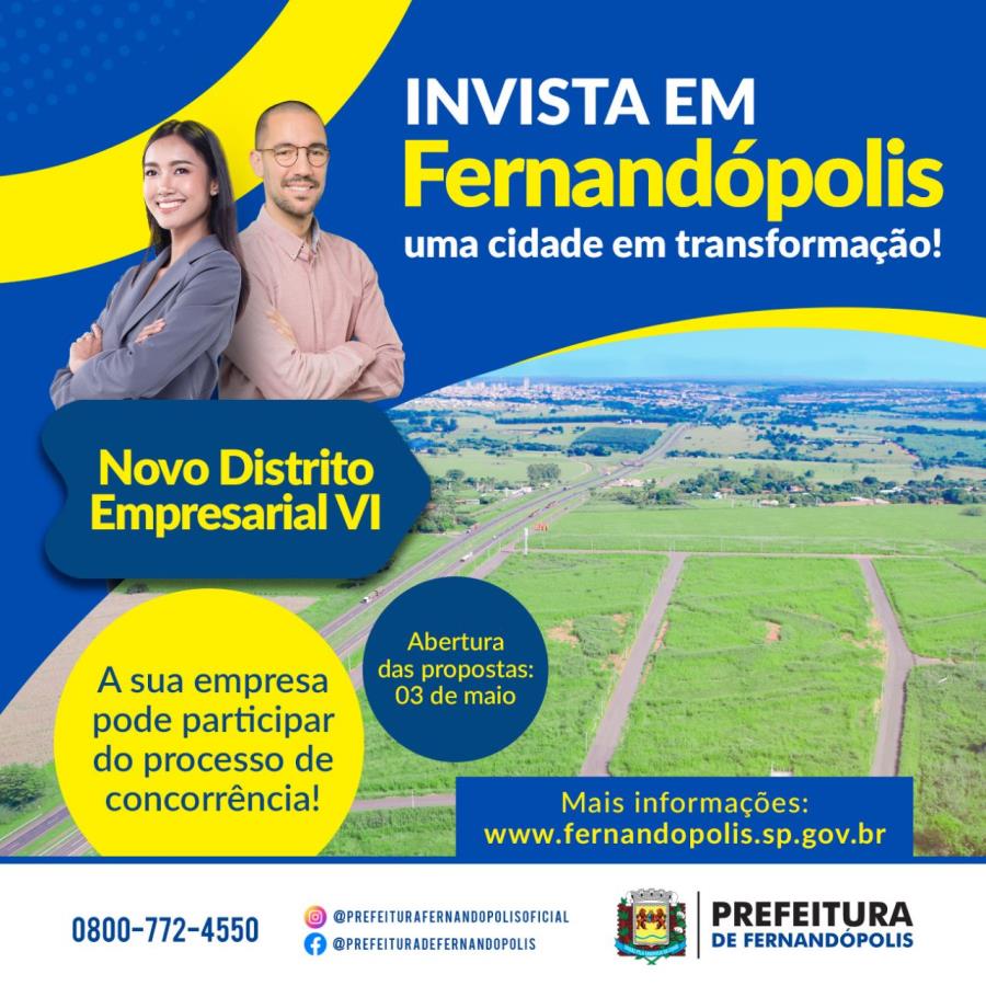 Concorrência do Distrito Empresarial VI acontece no próximo dia 03 de maio 