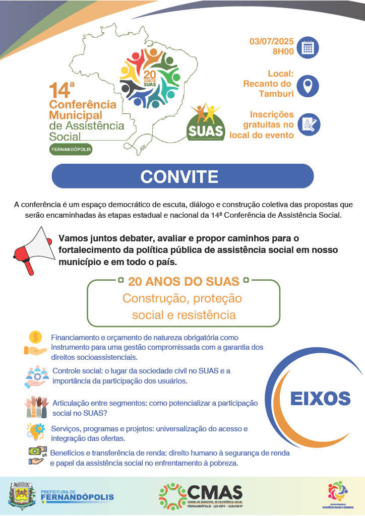 14ª Conferência Municipal de Assistência Social acontece em 3 de julho