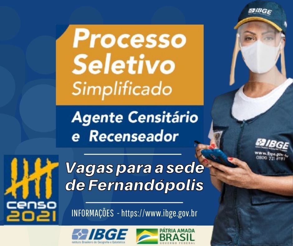 Concursos Do Ibge Para O Censo 2022 Oferecem Vagas Em Fernandópolis Prefeitura De Fernandópolis 8009