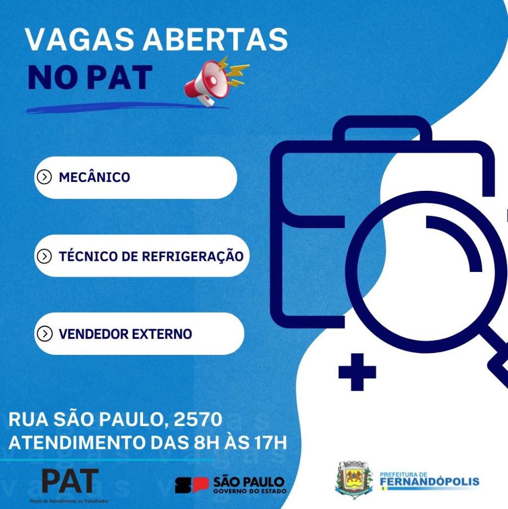PAT anuncia novos postos de trabalho em Fernandópolis