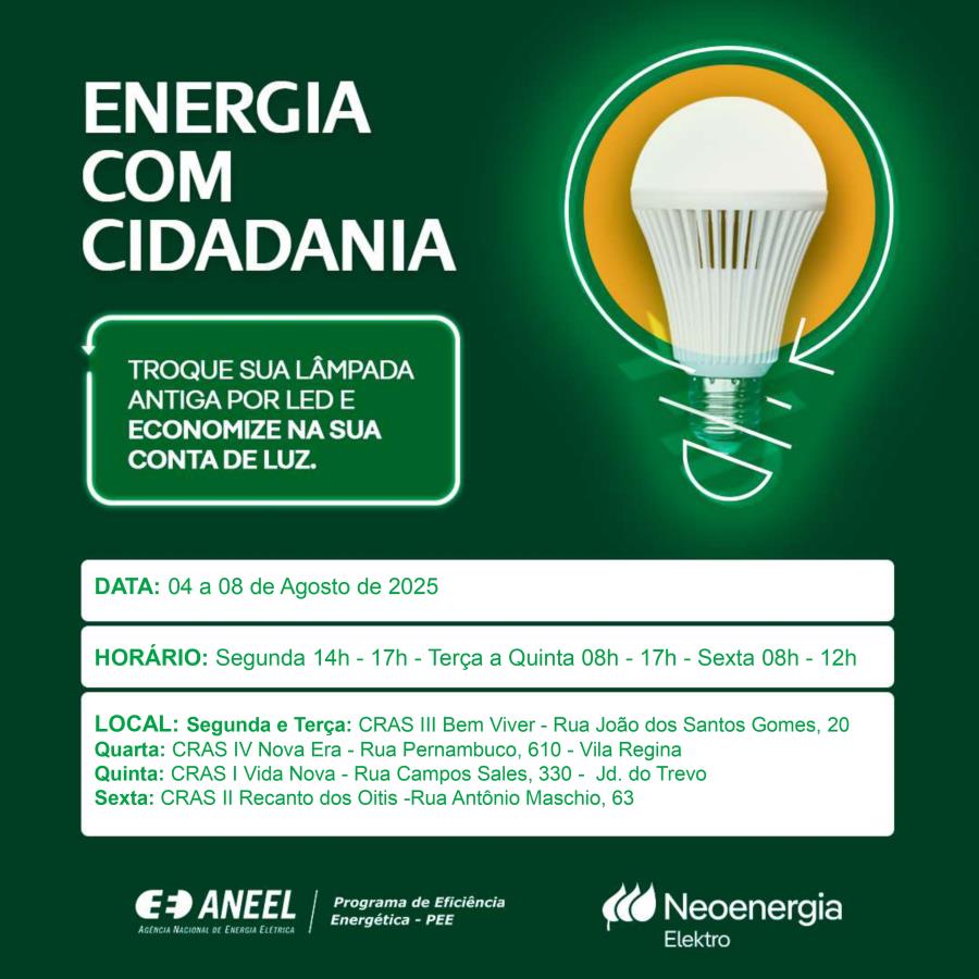 Projeto “Energia com Cidadania” promove troca de lâmpadas para famílias de baixa renda em Fernandópolis