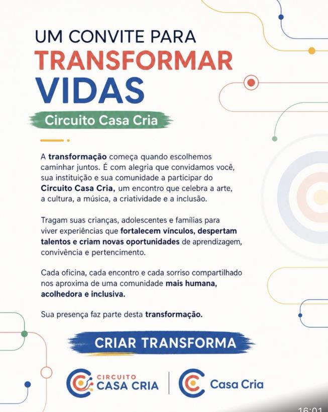 Circuito Casa Cria promove programação de férias com arte, música, cultura e inclusão em Fernandópolis