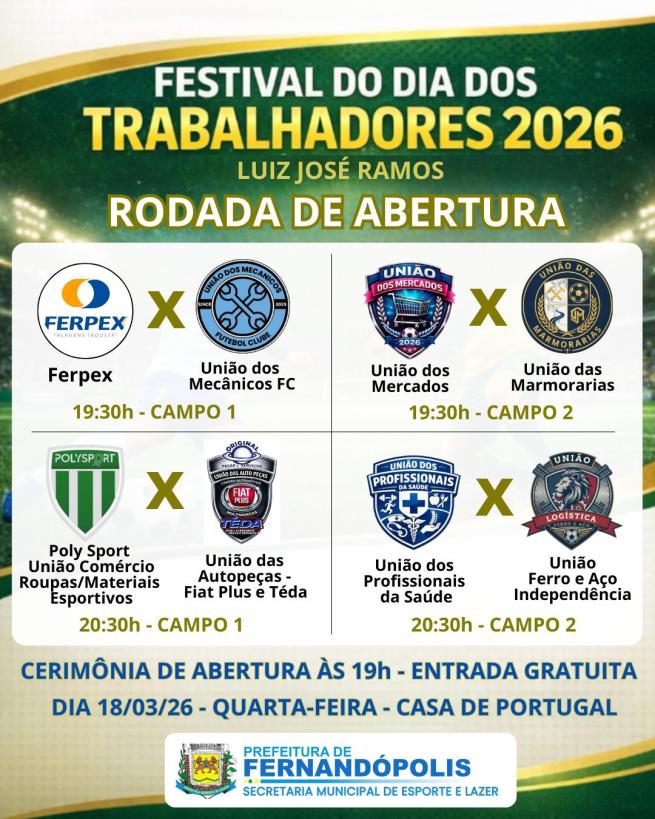 Abertura da Copa do Trabalhador acontece nesta quarta-feira, 18