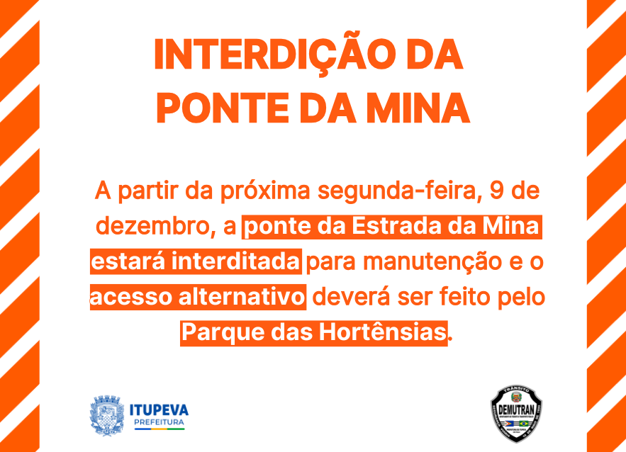 Ponte da Estrada da Mina será interditada para manutenção a partir do dia 9